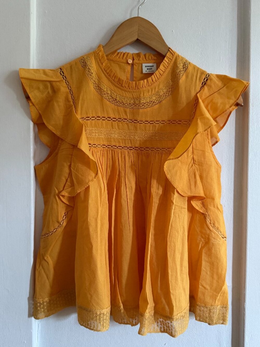 Aritzia Sunday Best Elisabeth Flutter Sleeve Blouse in 'Tuscan Sun'